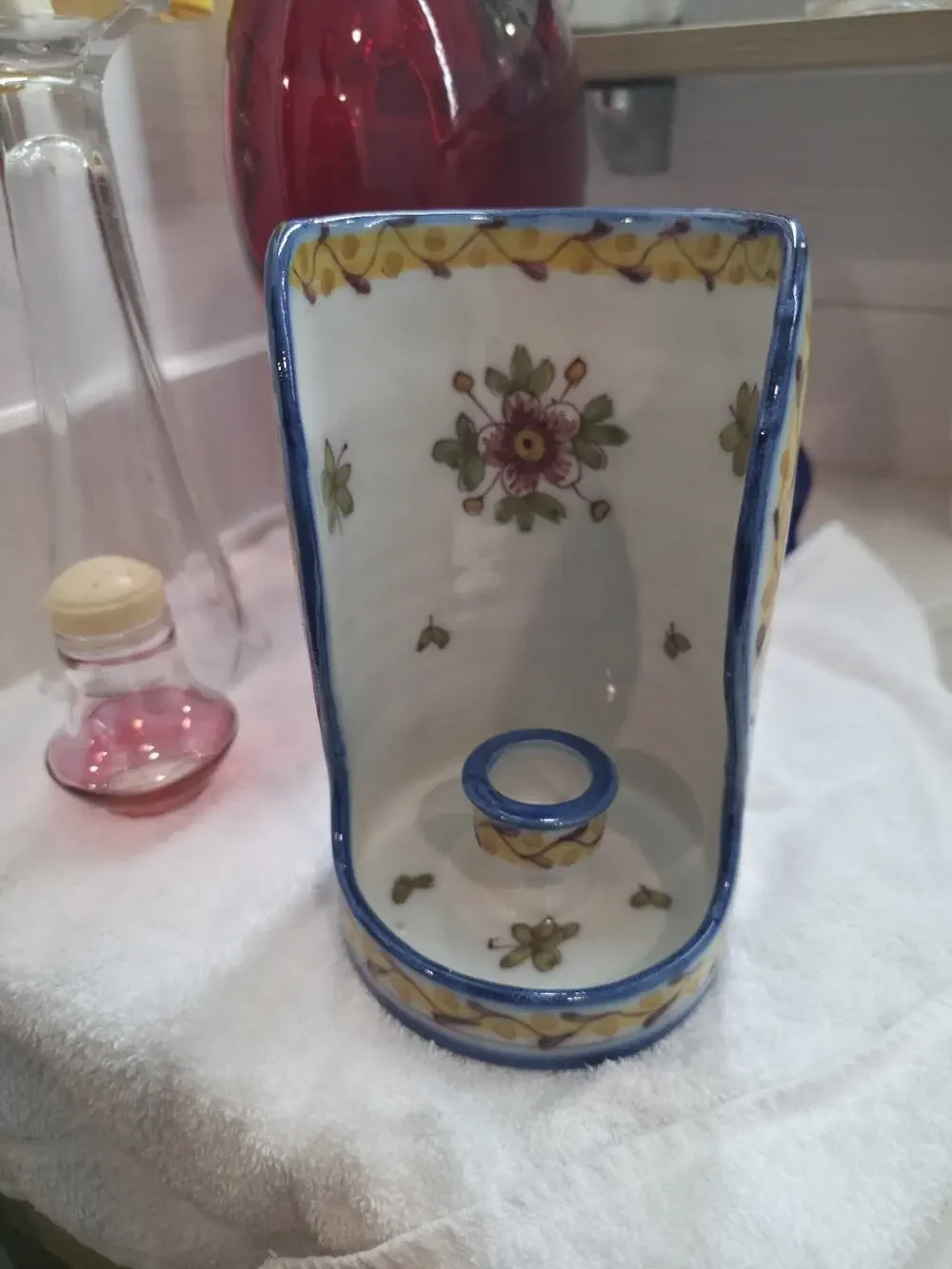 Vintage Casa Sanna Lisboa Portugal 1973 Hand Painted Pottery Chamberstick Holder